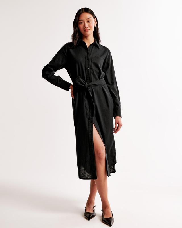 Linen-Blend Midi Shirt Dress Product Image