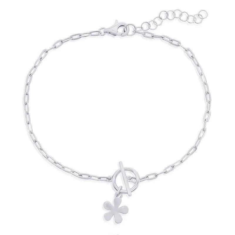 Argento Bella Flower Charm Paper Clip Toggle Bracelet, Womens Sterling Silver Product Image