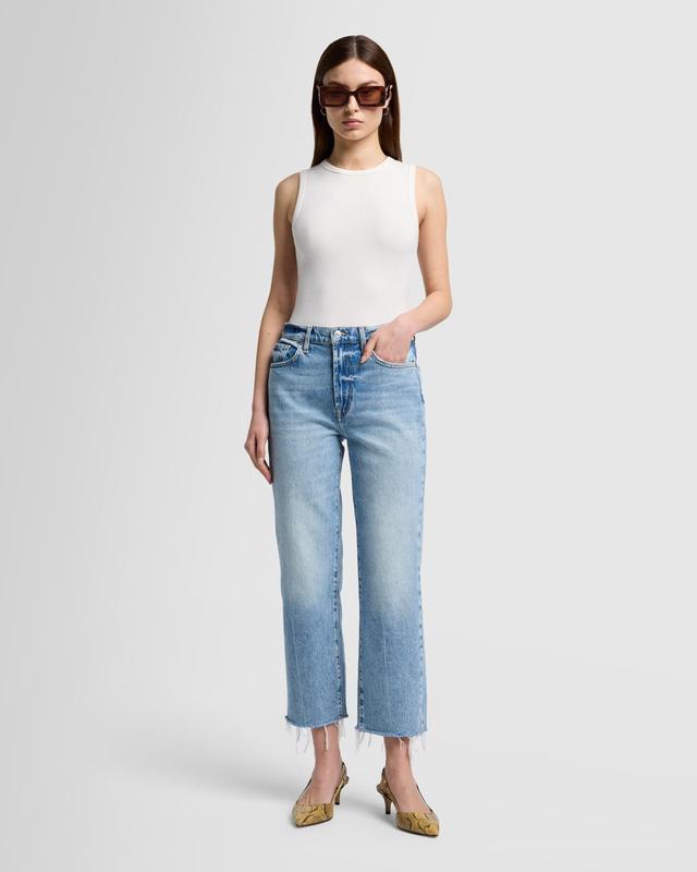 7 For All Mankind Logan Stovepipe w/ Fringe Hem in Ode To (Ode To) Women's Jeans Product Image