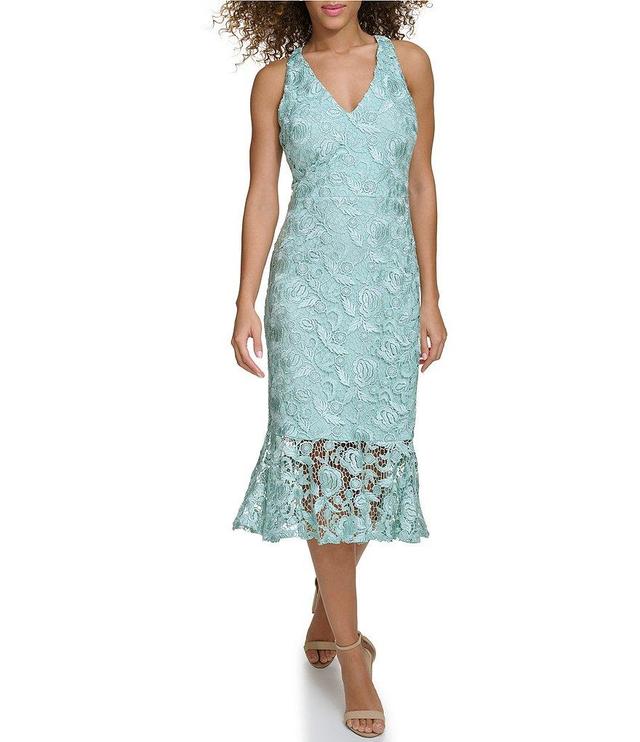 SIENA Lace V-Neck Sleeveless Strappy Back Flounce Hem Mermaid Midi Dress Product Image