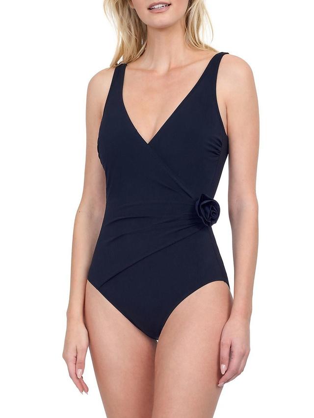 Womens Rose Bud V-Neck Surplice One-Piece Swimsuit Product Image