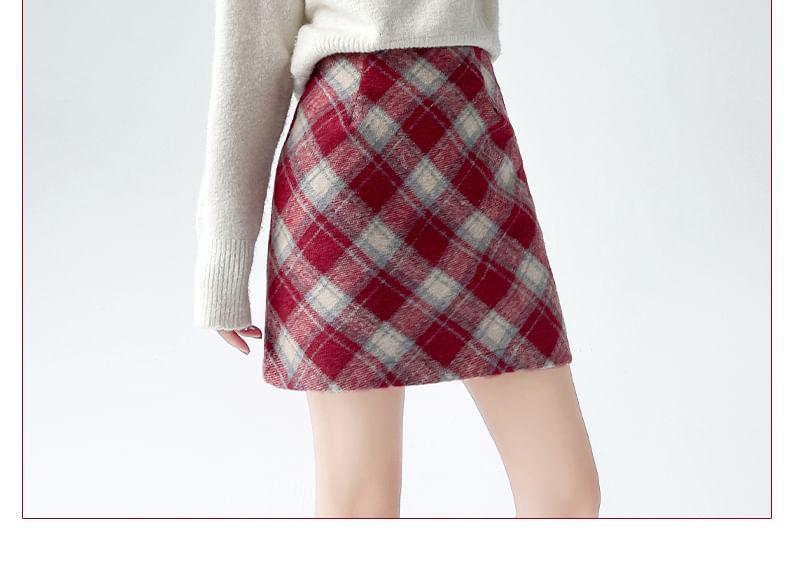 High Rise Plaid Mini A-Line Skirt Product Image