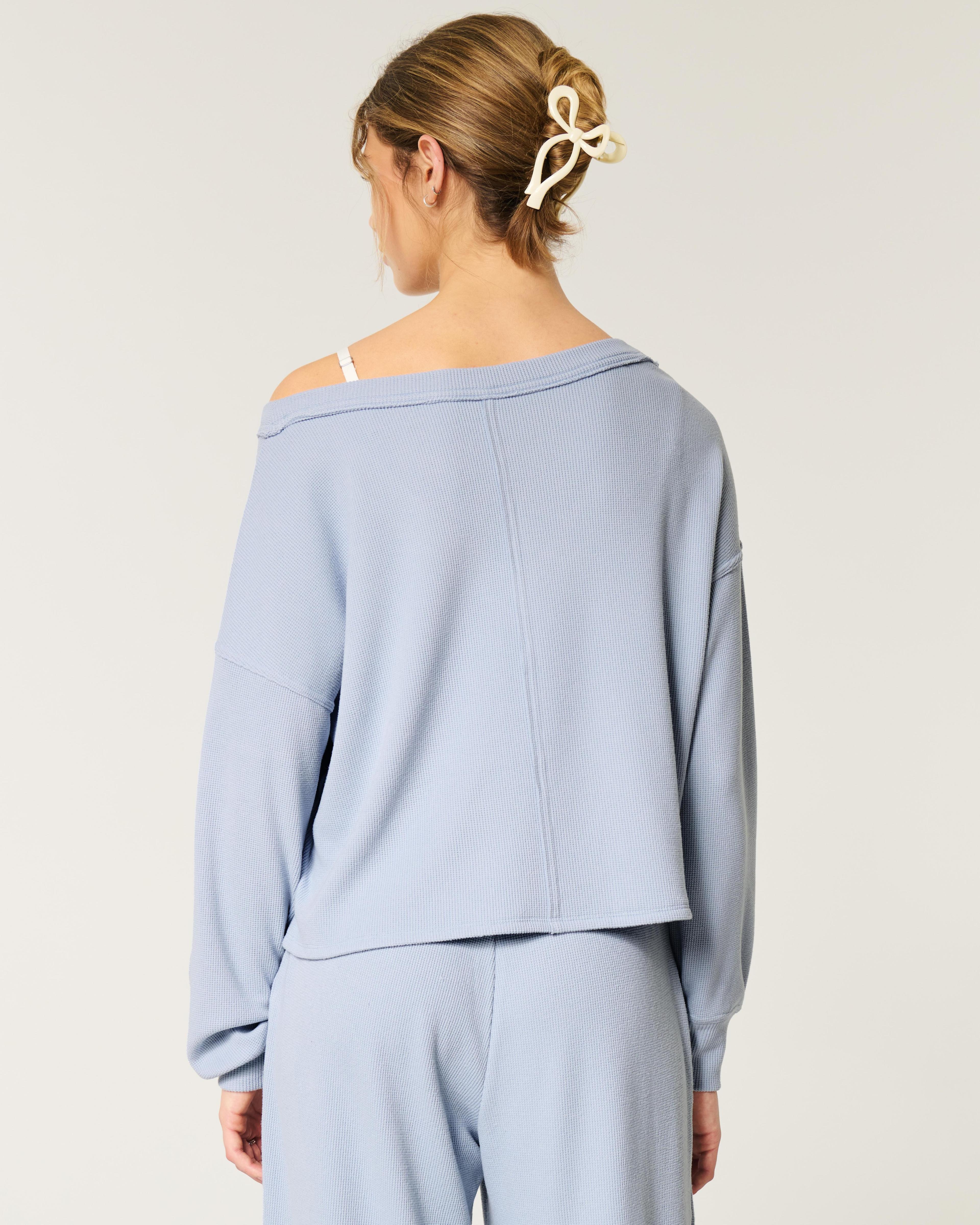 Gilly Hicks Off-the-Shoulder V-Neck Waffle Top Product Image