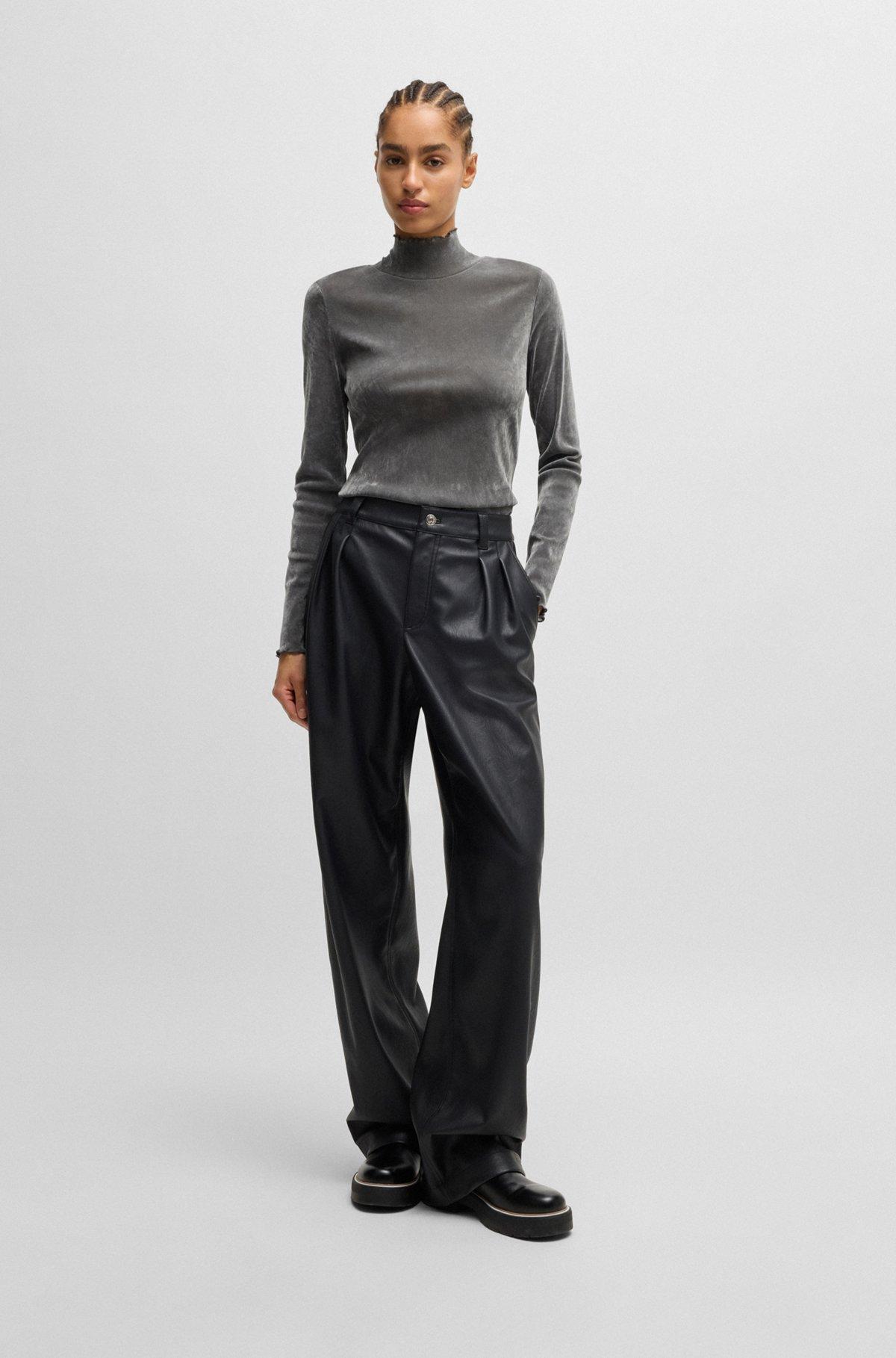 Mock-neck top in velvet-touch mesh Product Image