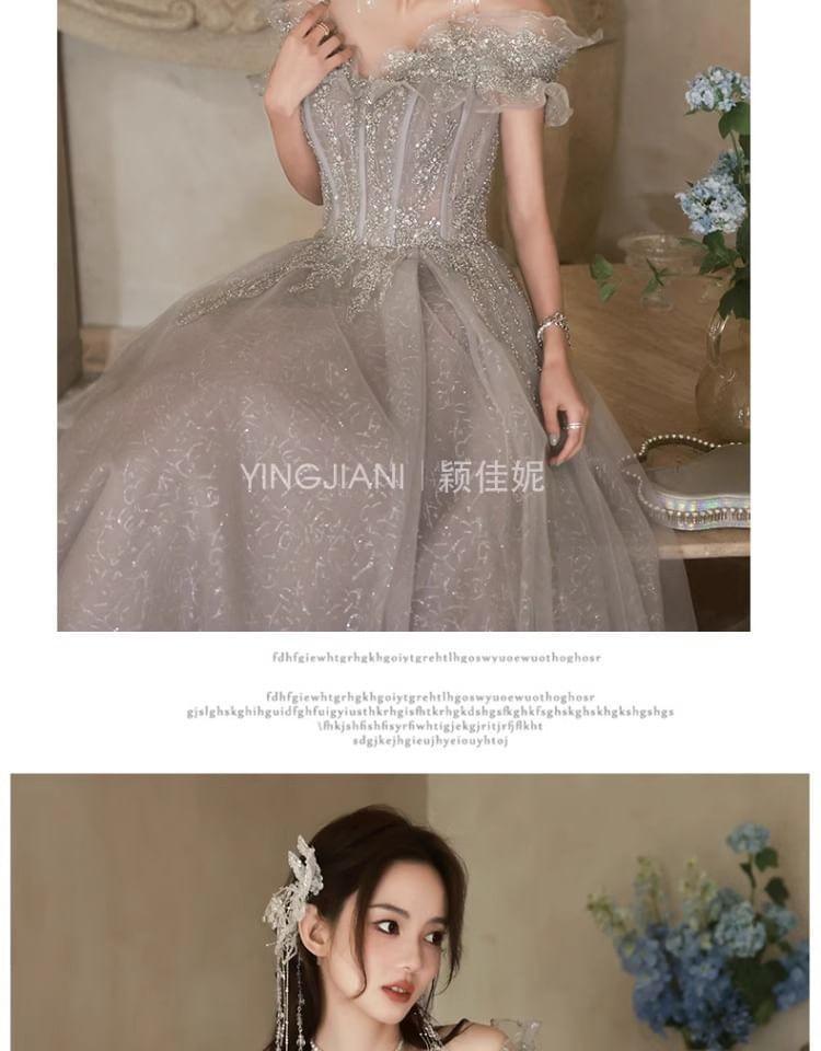 Off-Shoulder Sequin A-Line Evening Gown Product Image