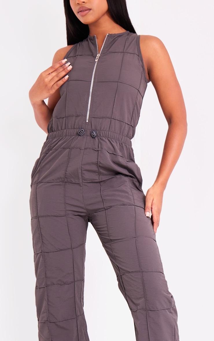 Taupe Textured Zip Up Toggle Jumpsuit Product Image