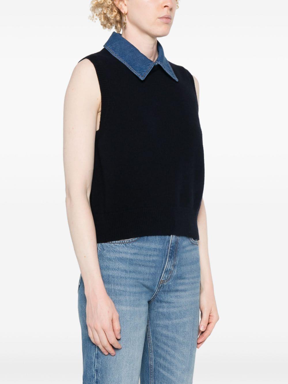 detachable-collar knitted top  Product Image