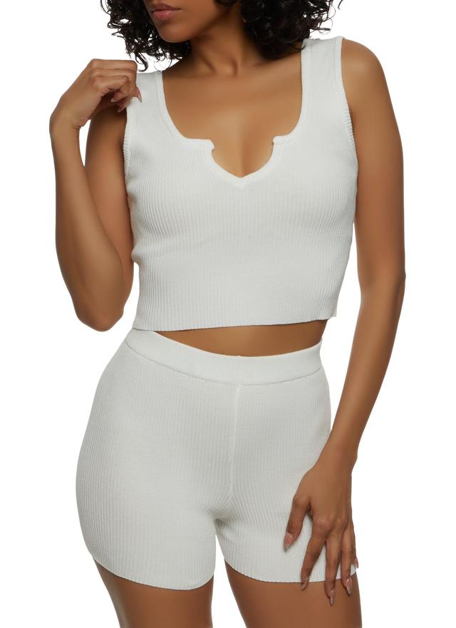 Womens Ribbed Notch Neck Cropped Tank Top Product Image