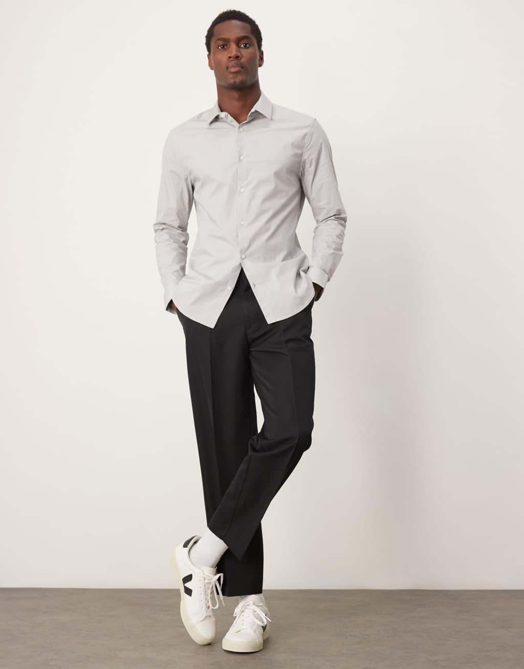 ASOS DESIGN slim poplin shirt in pale gray Product Image