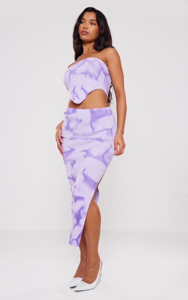 Purple Tie Dye Rib Knit Bandeau Crop Top Product Image