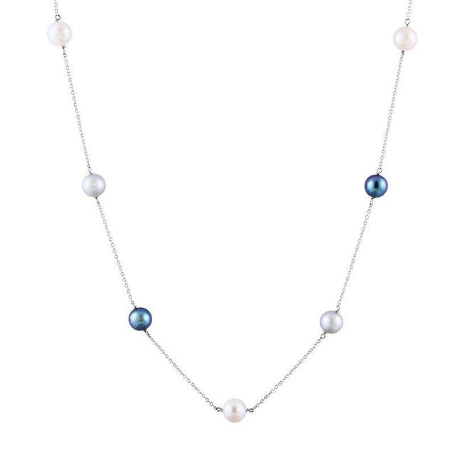 Sterling Silver Freshwater Cultured Pearl Station Necklace, Womens Silvertone Product Image