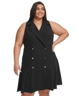 Plus Size Sleeveless Fit & Flare Blazer Dress Product Image