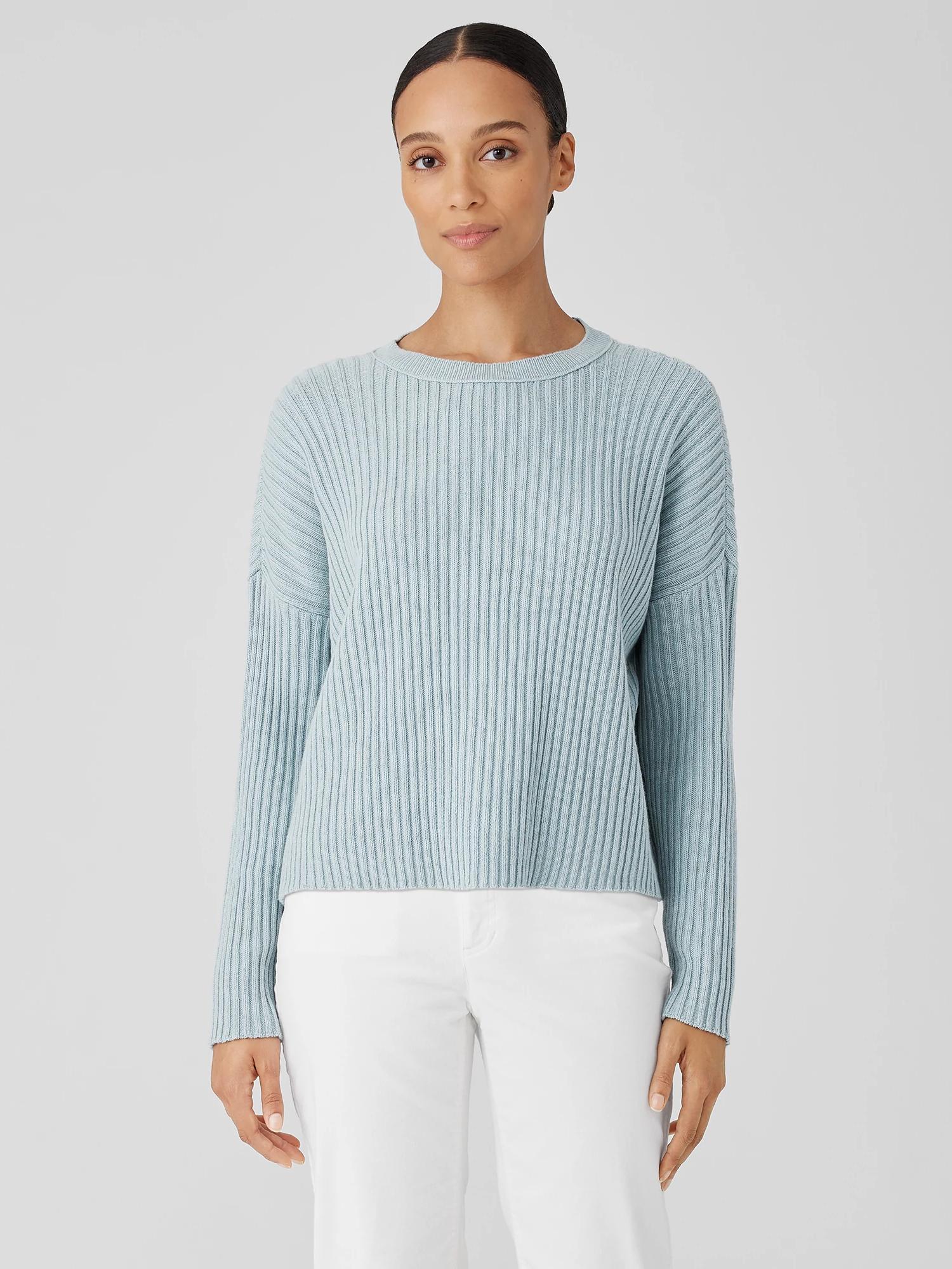 EILEEN FISHER Cotton and Recycled Cashmere Crew Neck Box-Topfemale Product Image