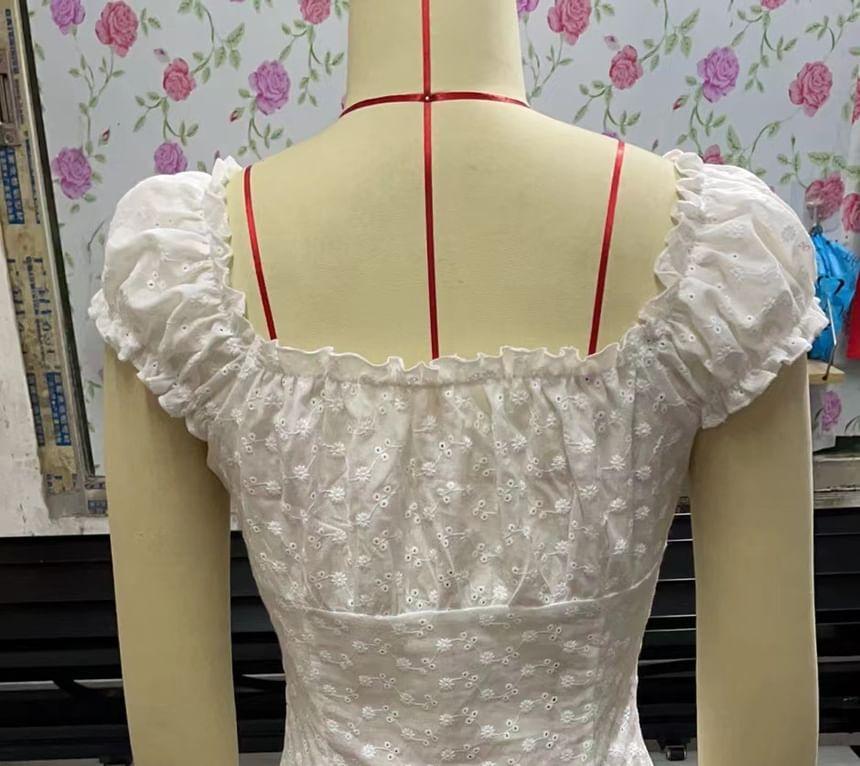 Frill Trim Eyelet Lace Blouse Product Image