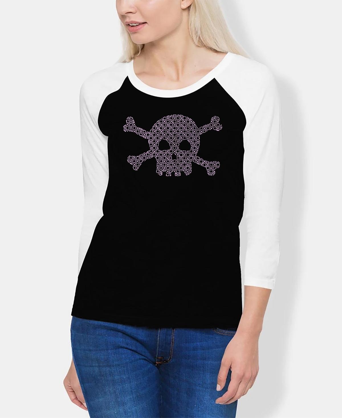 Womens Raglan Word Art Xoxo Skull T-shirt - Black Product Image