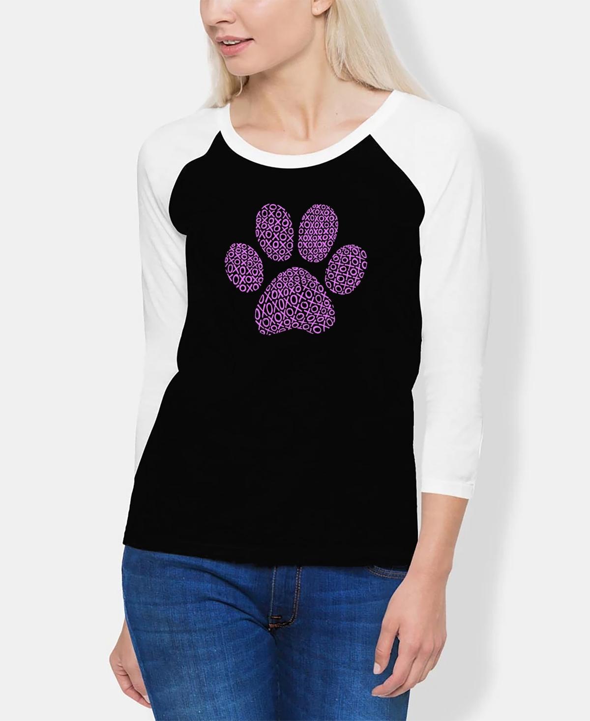 La Pop Art Womens Raglan Xoxo Dog Paw Word Art T-shirt - Black Product Image