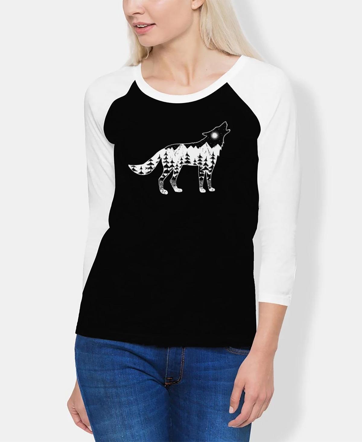 La Pop Art Womens Raglan Howling Wolf Word Art T-shirt - Black Product Image