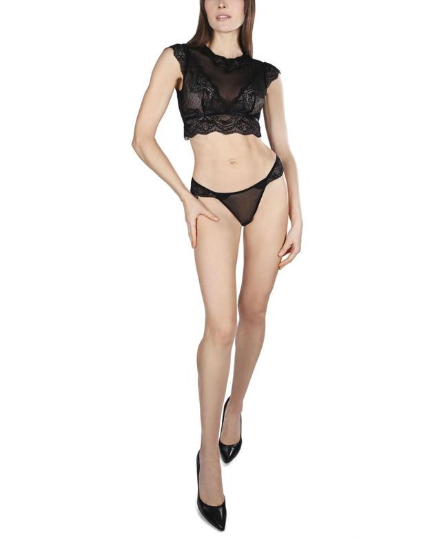 MeMoi Womens 2 Piece Greta Crop Top and Panty Lingerie Set - Black Product Image