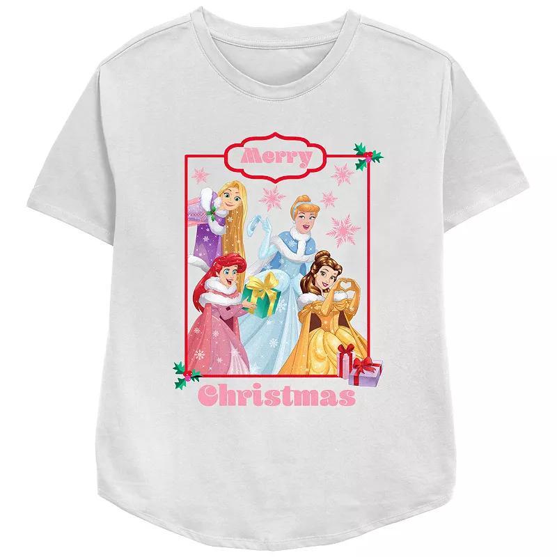 Disney Princess Rapunzel, Cinderella, Ariel & Belle Merry Christmas Womens Relaxed Fit Graphic Tee Product Image