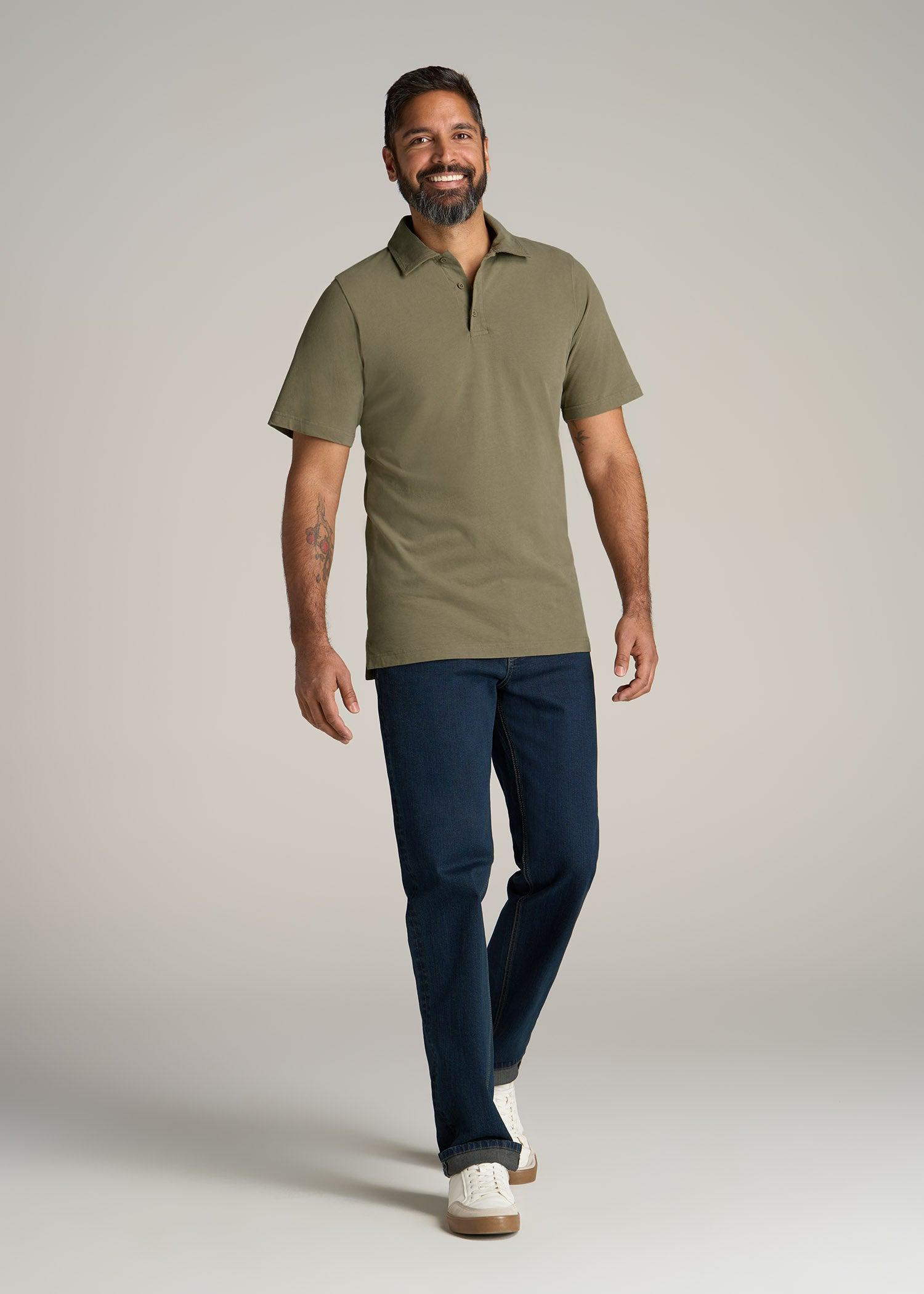 LJ&S Ultra Soft Short Sleeve Cotton Polo for Tall Men in Vintage Moss Green Product Image