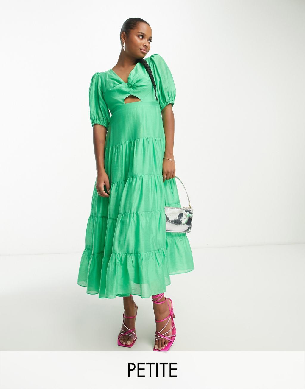 Ever New Petite short sleeve cut out maxi dress in green Product Image