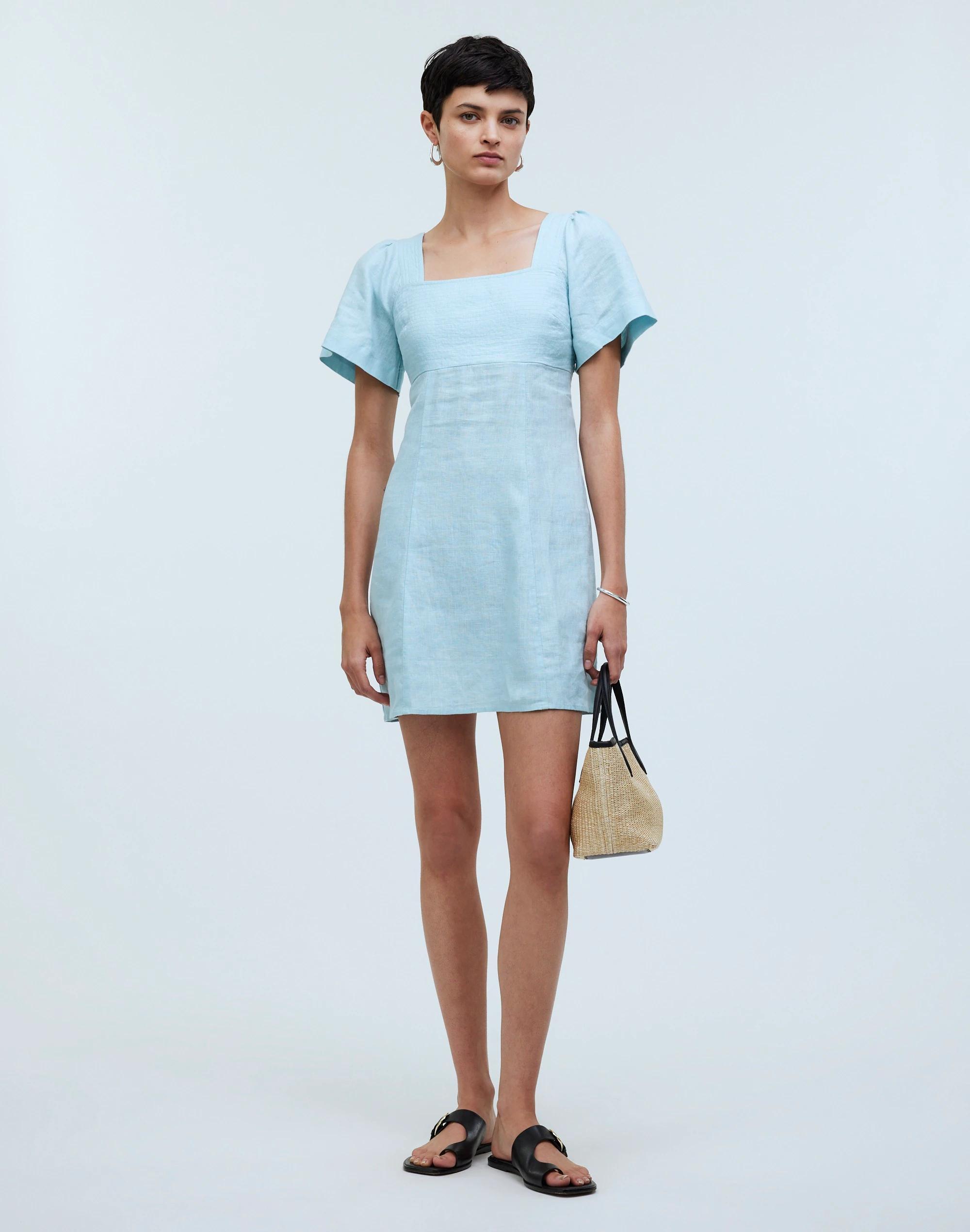 Square-Neck Mini Dress in 100% Linen Product Image