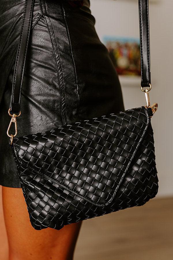 Sweet Melody Woven Faux Leather Clutch in Black Product Image