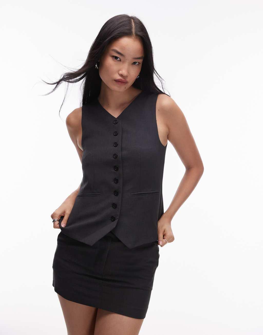 Topshop tailored mini skirt in charcoal product image