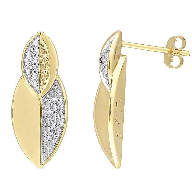 Stella Grace 10k Gold 1/10 Carat T.W. Diamond Leaf Earrings, Womens Product Image