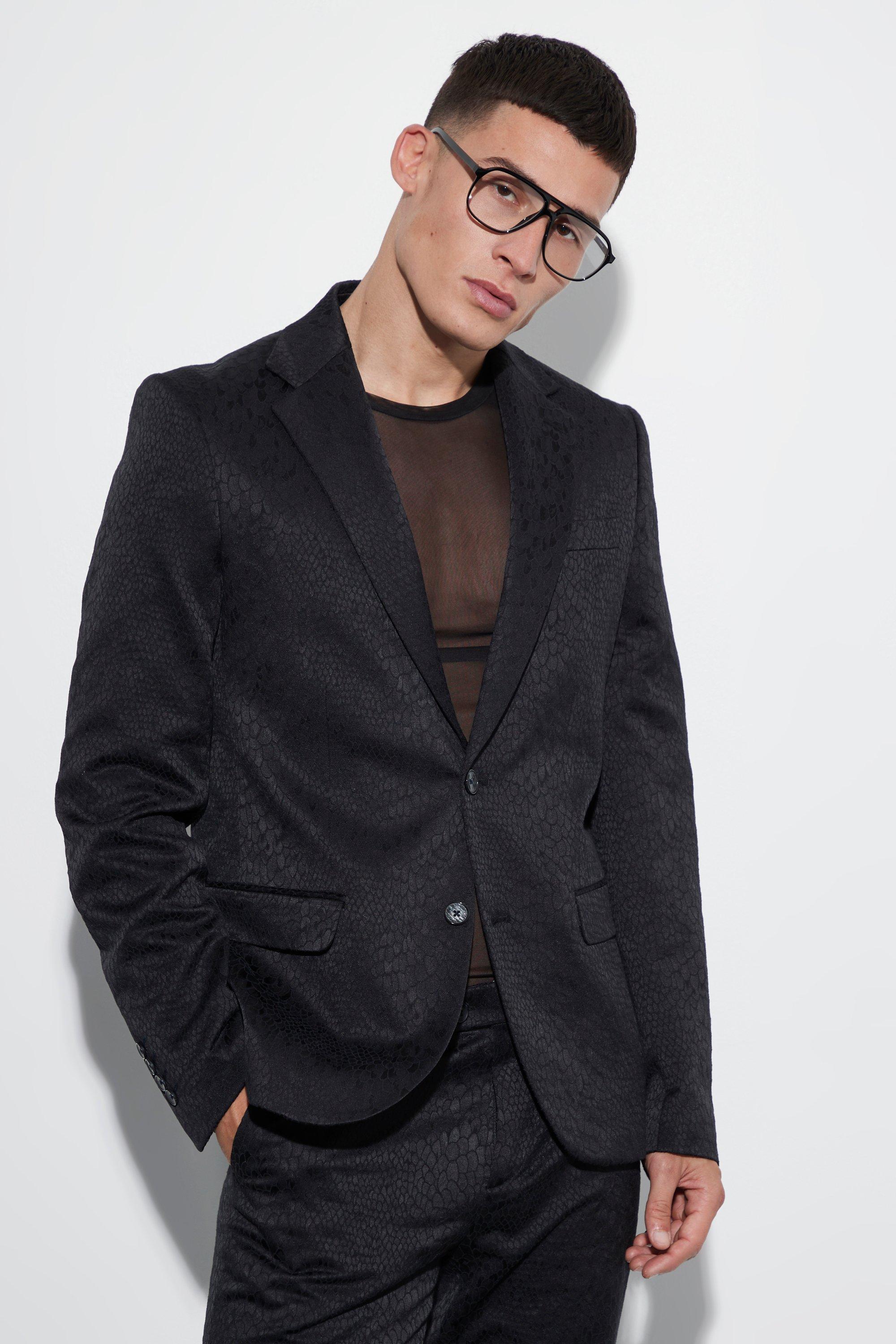 Slim Snake Jacquard Suit Jacket | boohooMAN USA Product Image