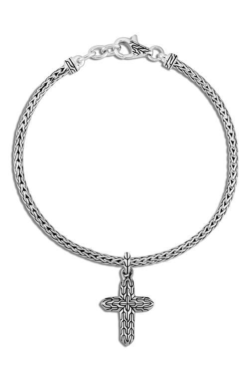 Womens Classic Chain Sterling Silver Cross Charm Mini-Chain Bracelet Product Image