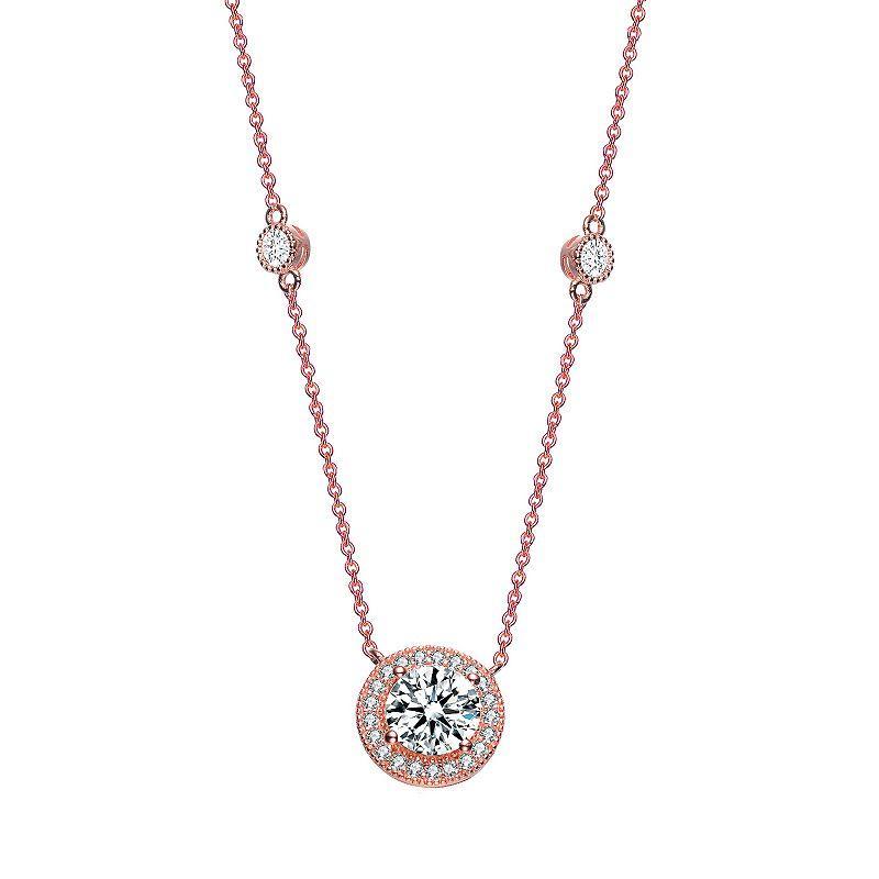 18k Rose Gold Over Sterling Silver Cubic Zirconia Round Necklace, Womens Pink Product Image