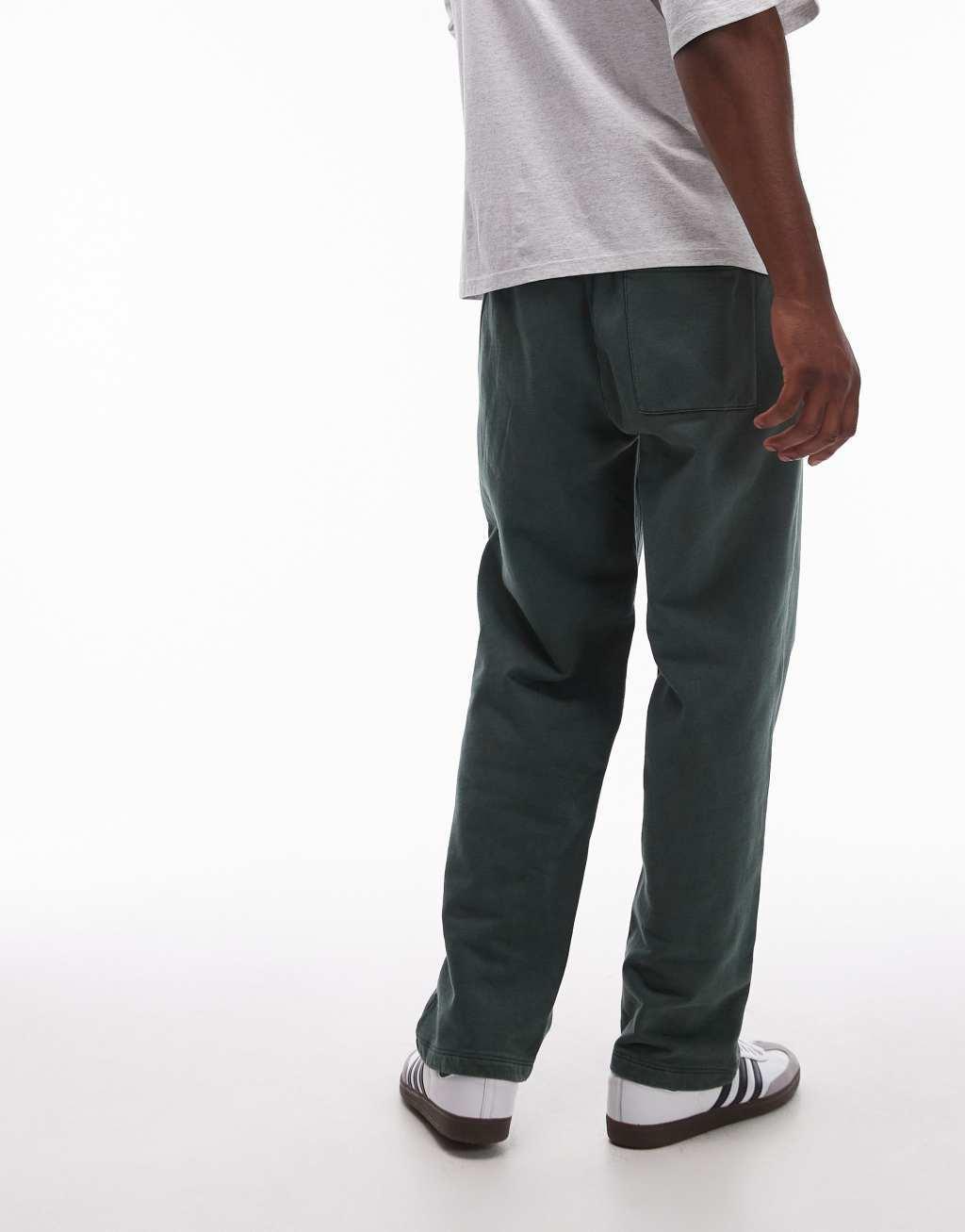 Topman washed straight leg sweatpants in green Product Image