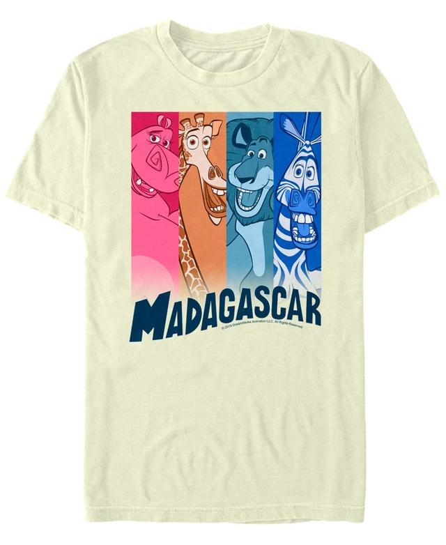 Mens Madagascar Group Shot Bar Panels Poster Graphic Tee Natural Product Image