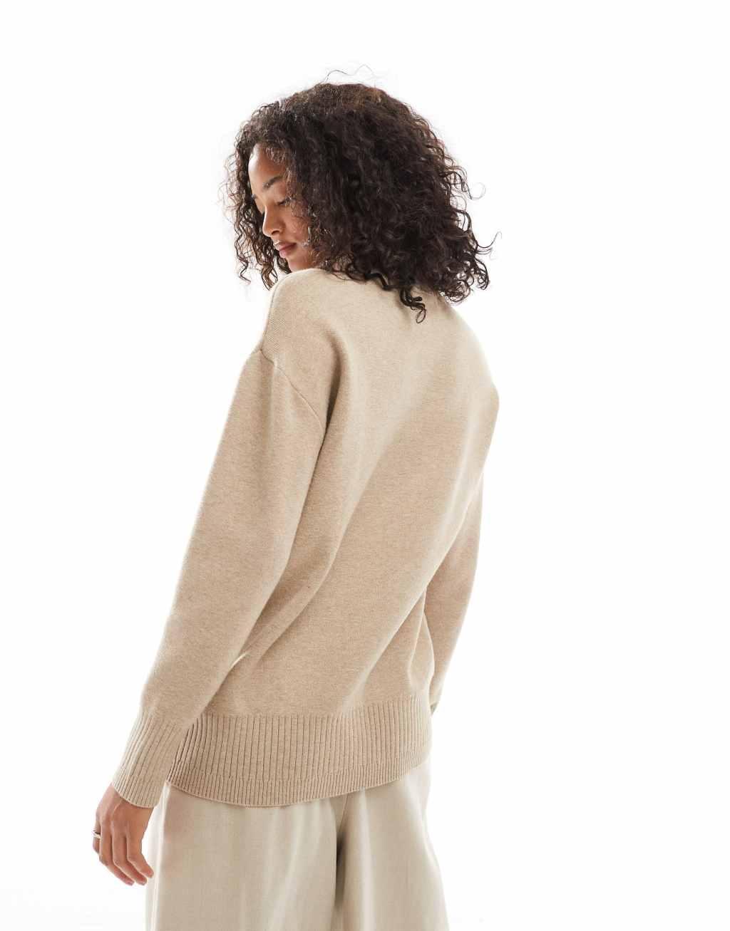 Vero Moda premium oversized turtle neck sweater in beige Product Image