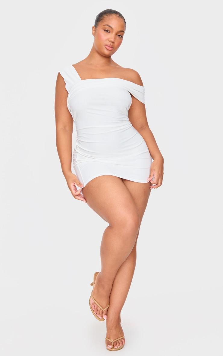 Premium White Double Layer Slinky Ruched Bodycon Dress Product Image