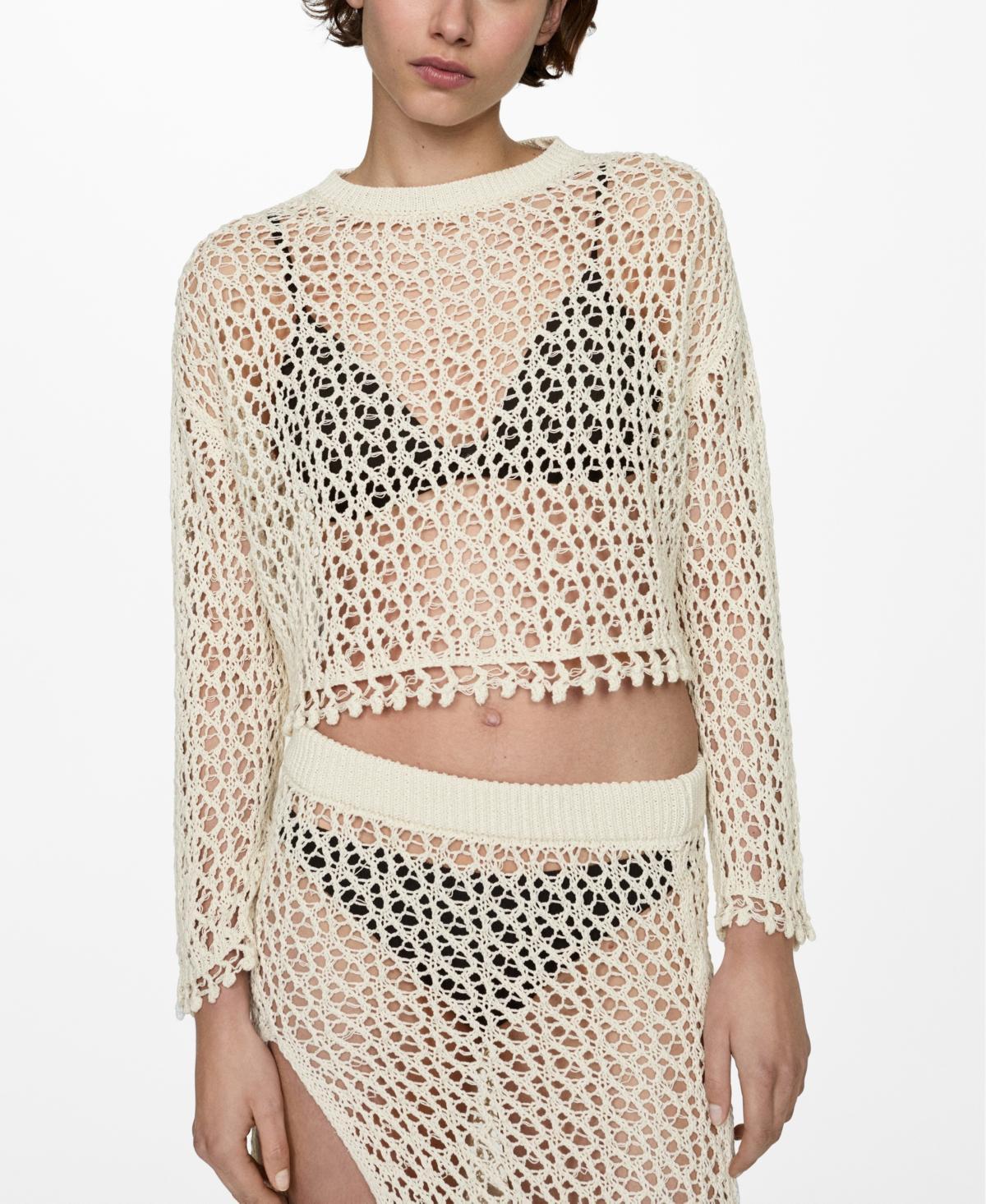 Mango Womens Cotton Crochet Sweater Product Image