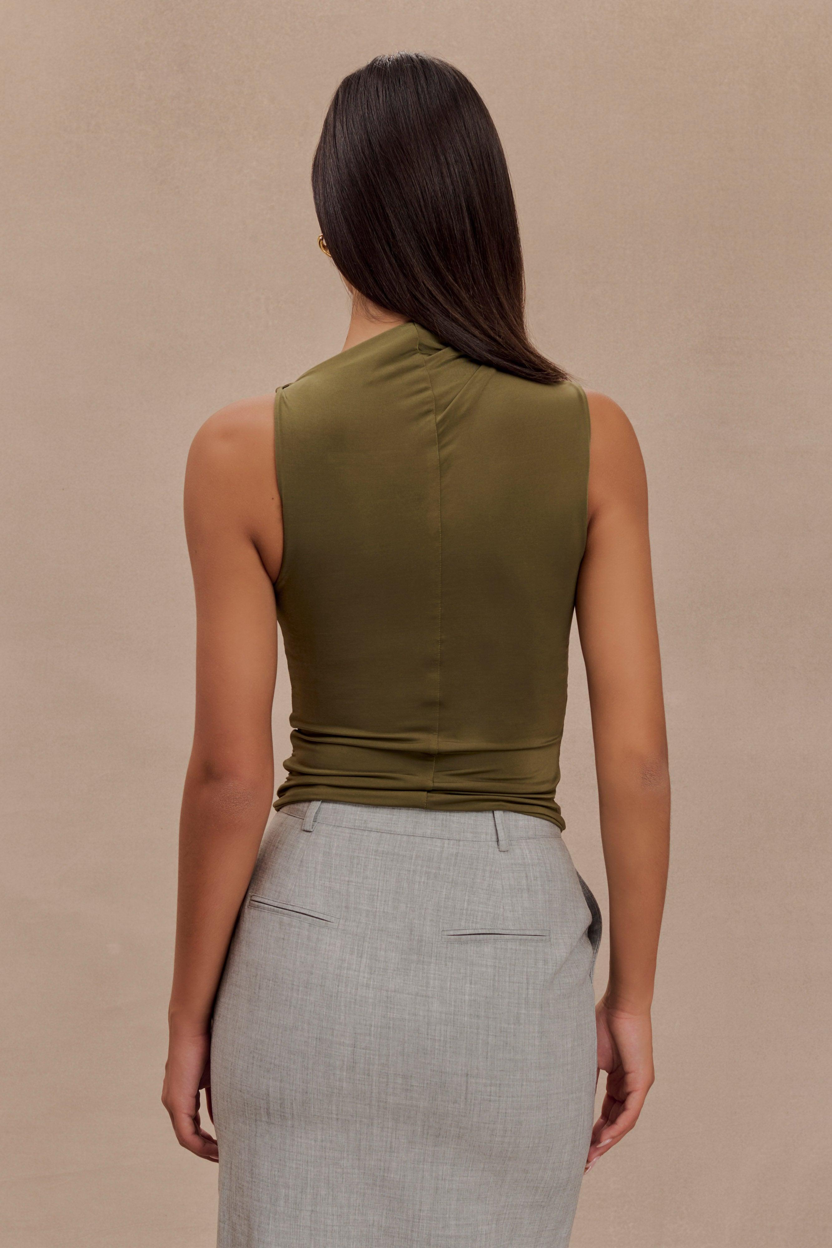 Hadleigh Sleeveless Slinky Top - Dark Olive Product Image