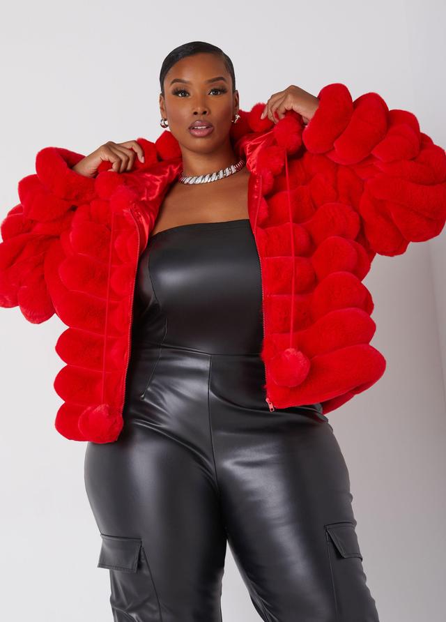 Plus Size Pom Pom Puff Effect Faux Fur Jacket Ashley Stewart Product Image