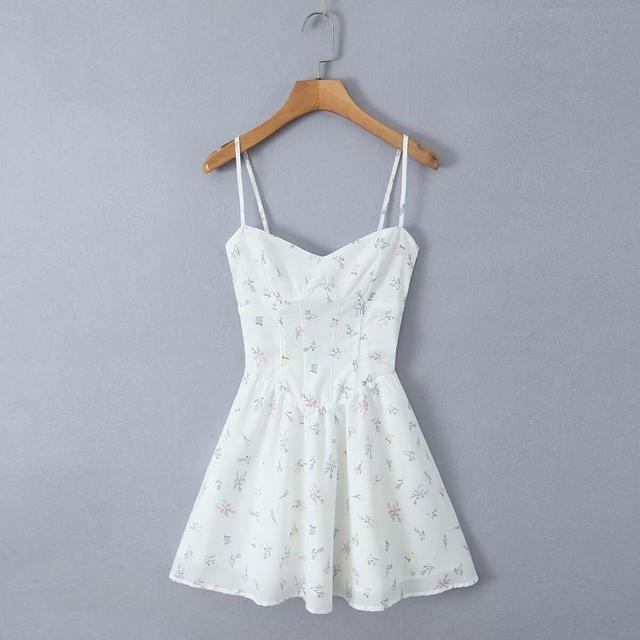 Spaghetti Strap Sweetheart Neckline Floral Print Mini A-Line Dress Product Image