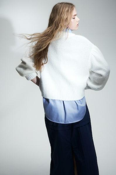 H & M - Balloon-sleeved Sweater - White Product Image