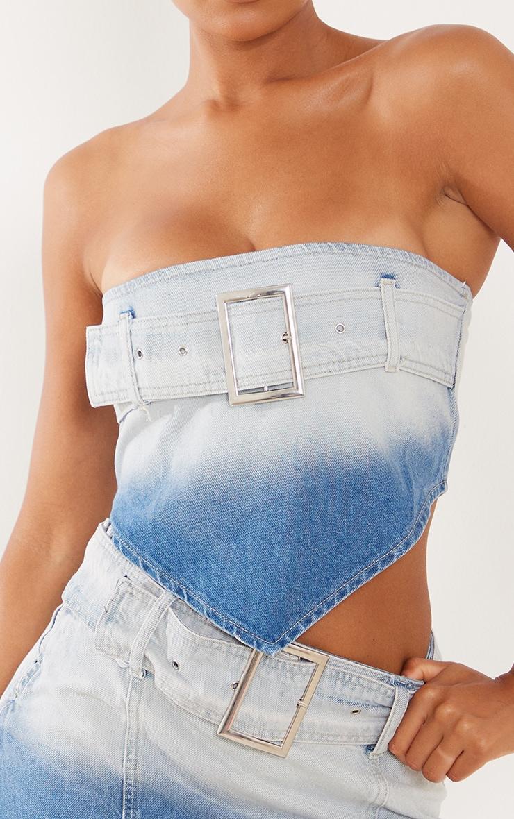 Faded Mid Blue Wash Belted Denim Top Product Image