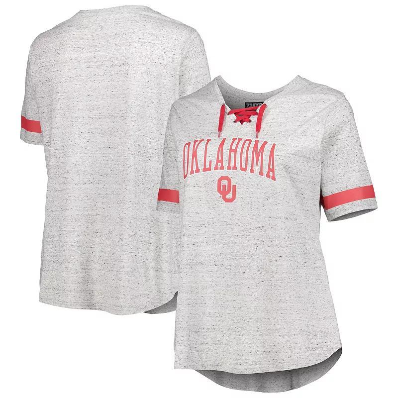 Womens Heather Gray Oklahoma Sooners Plus Size Lace-Up T-Shirt Product Image