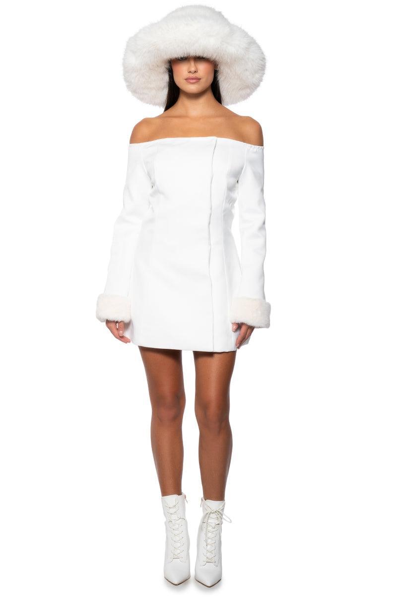 APRES SKI OFF SHOULDER FAUX FUR MINI DRESS Product Image