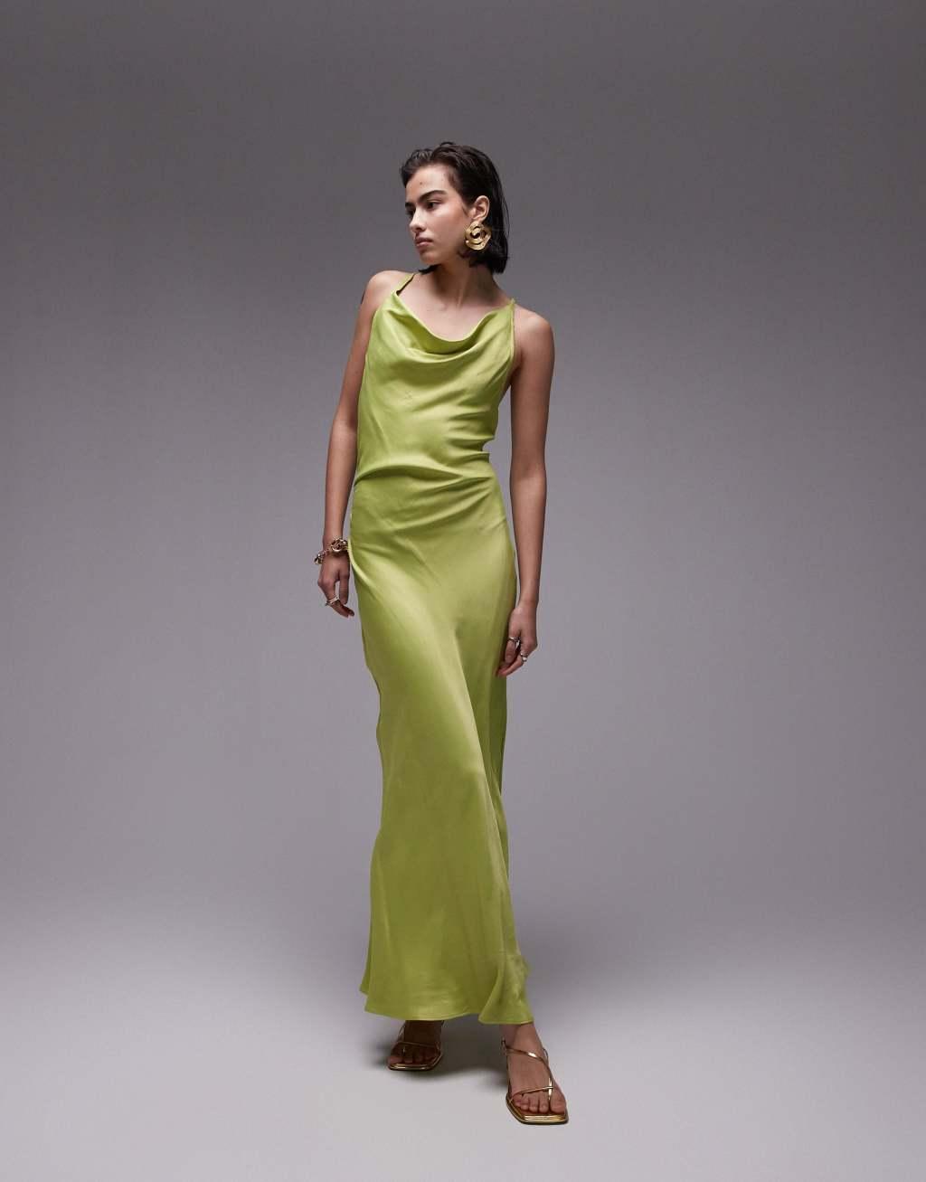 Topshop high cowl neck maxi dress in apple green Product Image