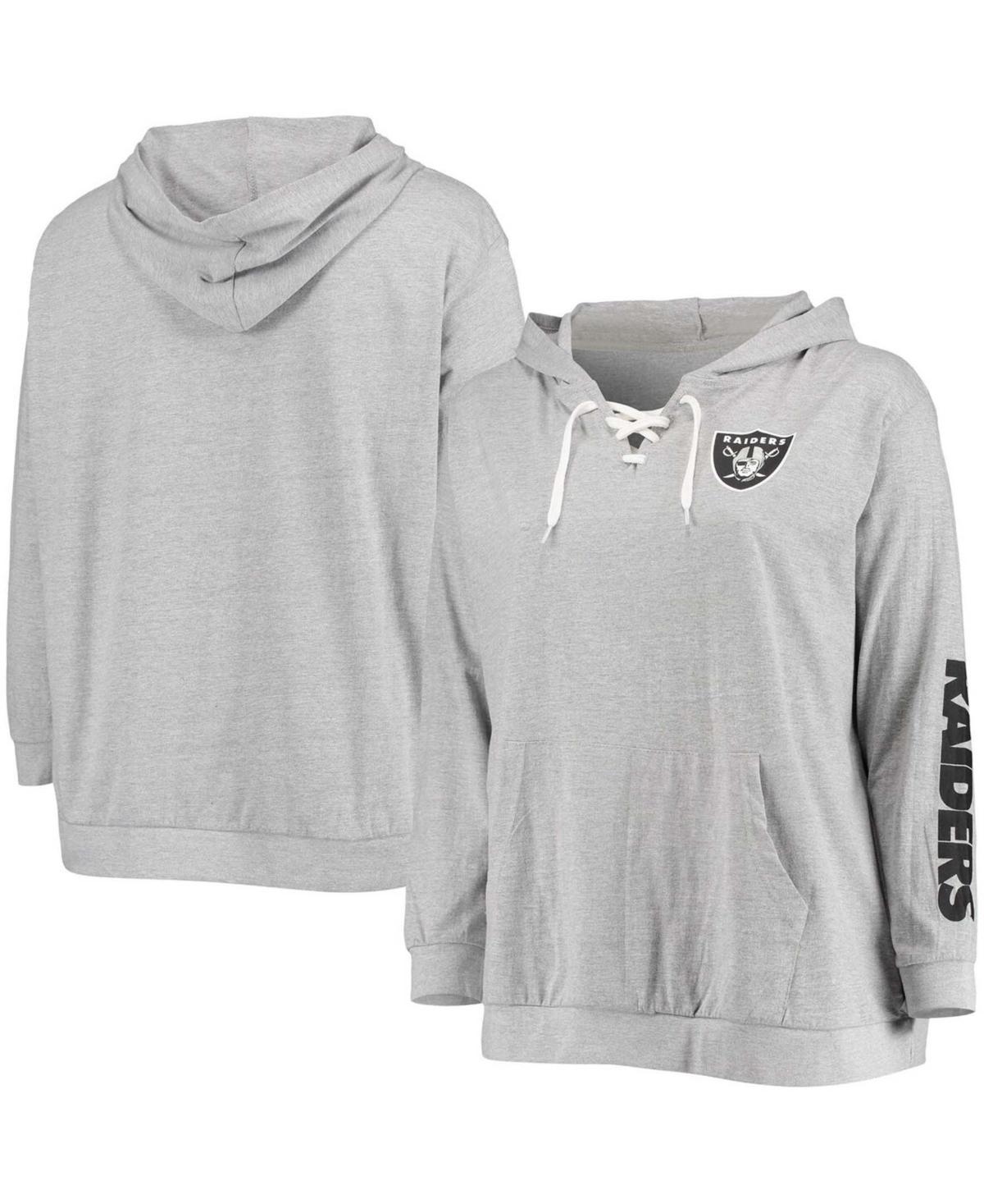 Womens Fanatics Branded Heathered Gray Las Vegas Raiders Plus Size Lace-Up Pullover Hoodie Product Image