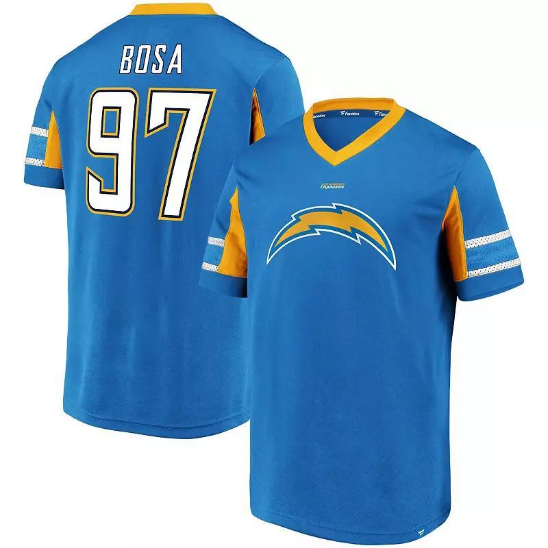 Mens Fanatics Branded Joey Bosa Powder Blue Los Angeles Chargers Hashmark Player Name & Number V-Neck Top Product Image