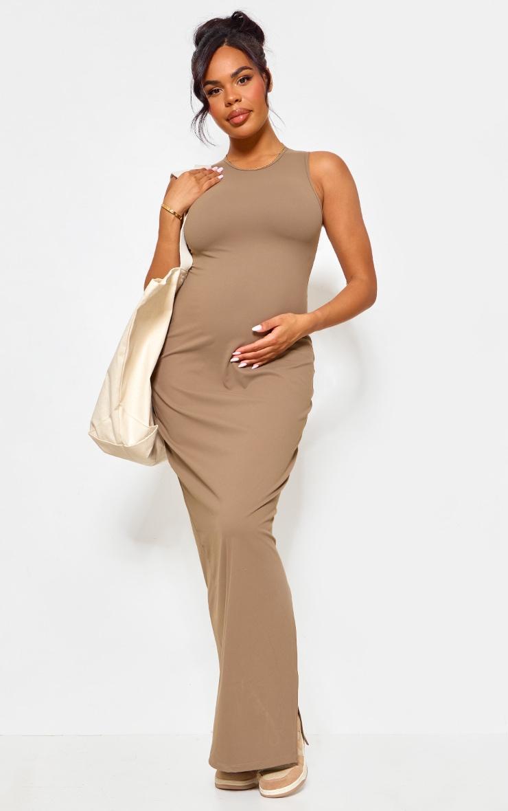 Maternity Mocha Snatched Sculpt Racer Bodycon Maxi Dress Product Image