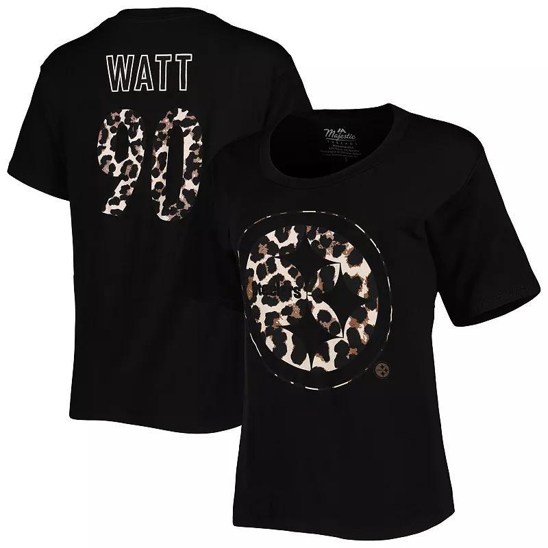 Womens Majestic Threads T.J. Watt Pittsburgh Steelers Leopard Player Name & Number T-Shirt Product Image