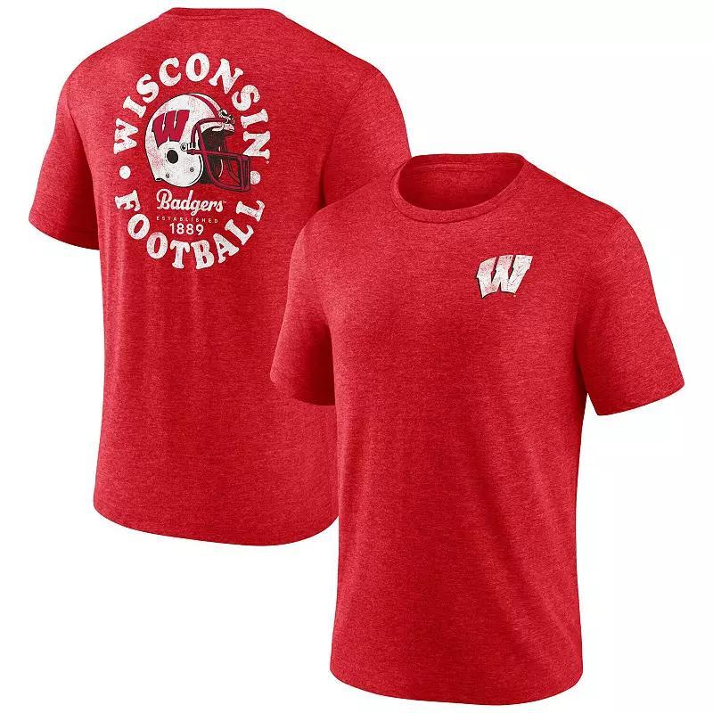 Mens Fanatics Branded Heather Wisconsin Badgers Old-School Bold Tri-Blend T-Shirt Product Image